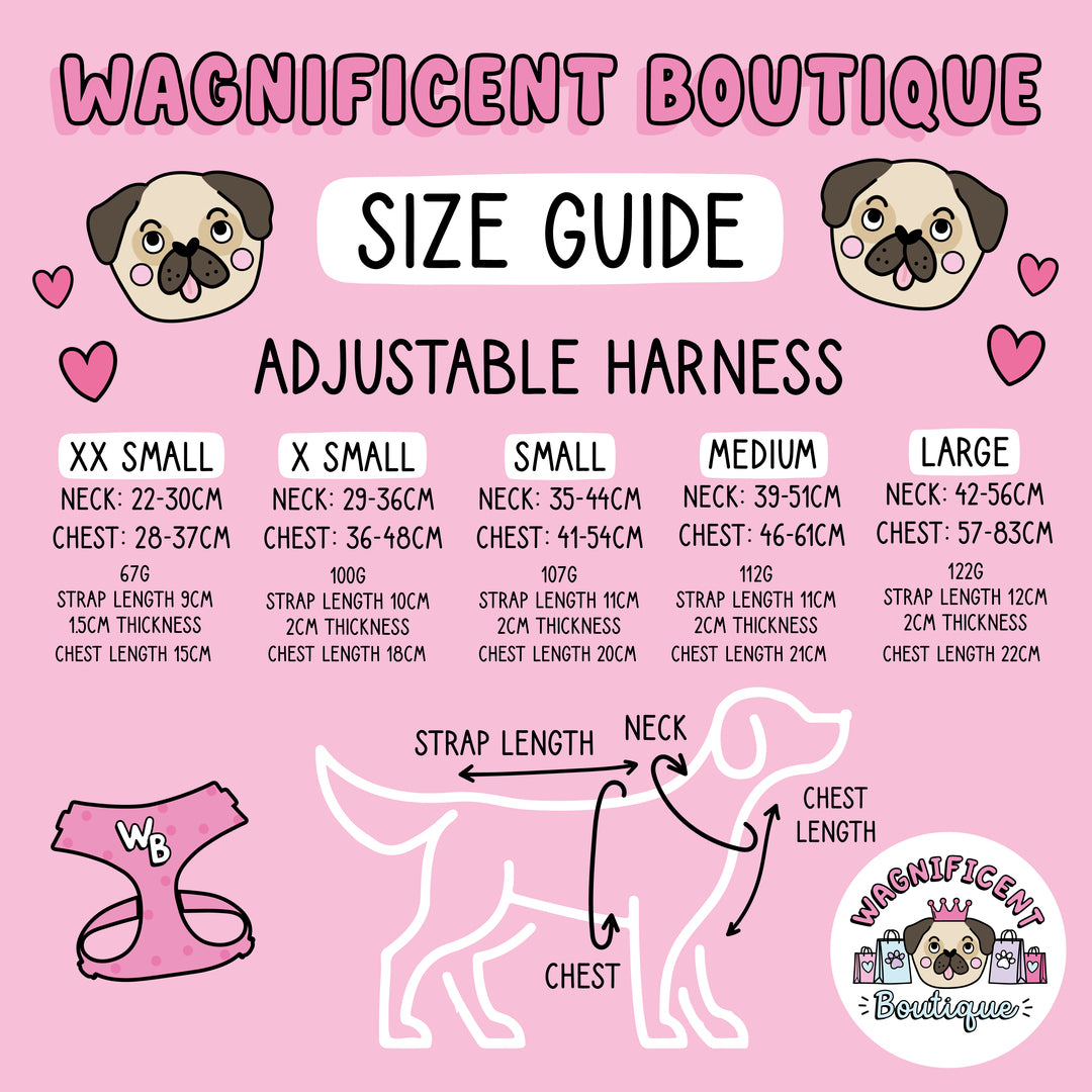 Dino Paws Adjustable Dog Harness size guide