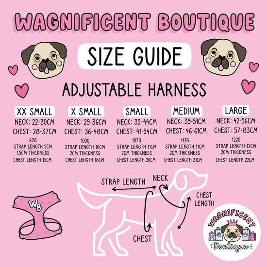 Dino Paws Adjustable Dog Harness size guide